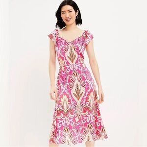 LOFT Vibrant Pink and Orange Maxi Dress